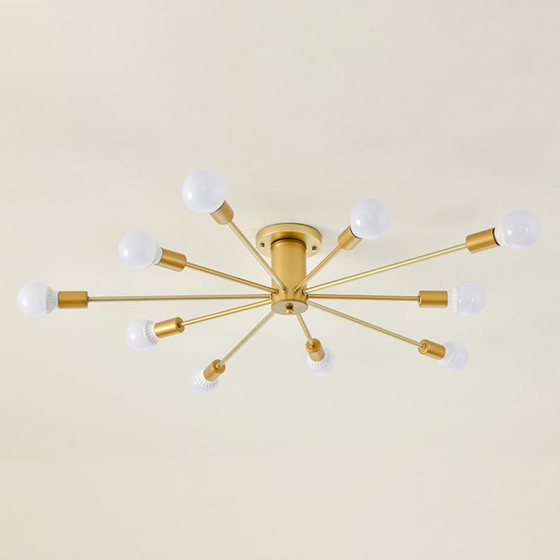 Gouden Spoetnik-plafondlamp in industriële retro-stijl smeedijzeren semi-inbouwmontage voor woonkamer
