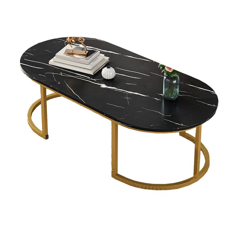 Glam Style Coffee Table Oval Slate Single Coffee Cocktail Table