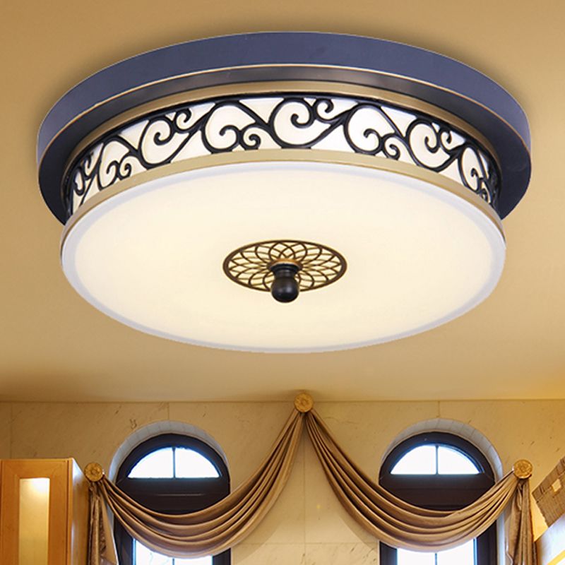 LED Living Room Ceiling Mounted Fixture Classic White Flush Light with Drum Frosted Glass Shade in¬†White/Warm¬†Light, 12"/16"/19.5" W