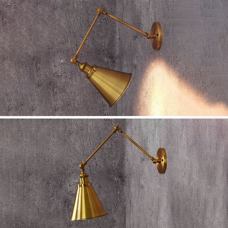 2-Sections Swing Arm Wall Mount Light Single Bulb Retro Industrial Style Coffee Shop Sconce Lights in Electroplated Copper