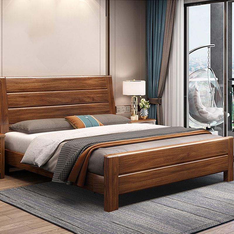 Mid-Century Modern Standard Bed Walnut Panel Bed with Headboard