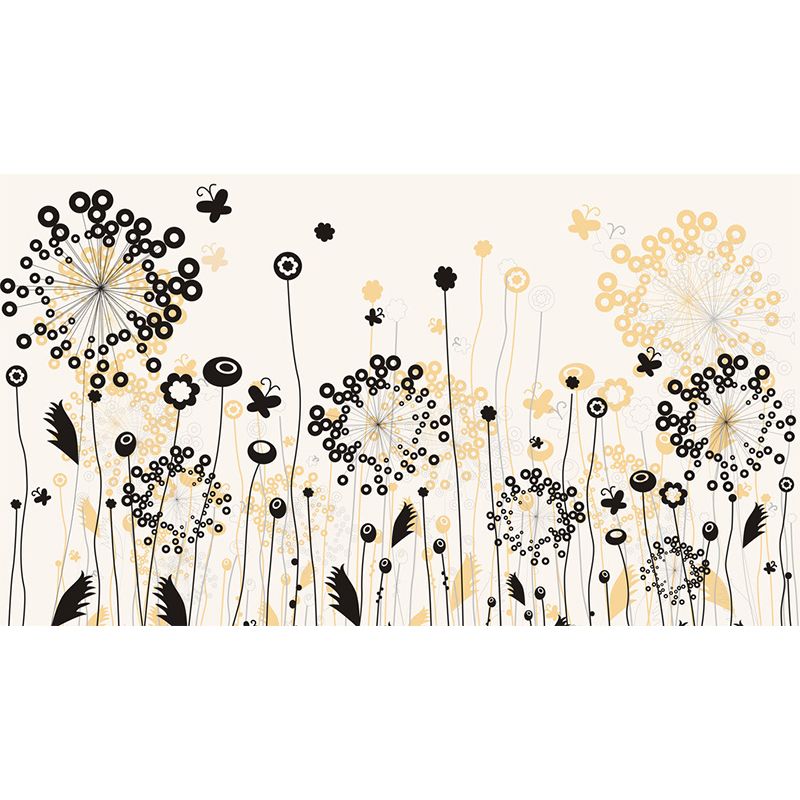 Black-Yellow Dandelion Wall Murals Moisture Resistant Modernist Bedroom Wall Covering
