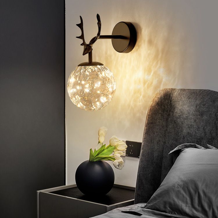 Modern Style Spherical Shape Wall Sconce Glass 1 Light Sconce Lighting for Bedside