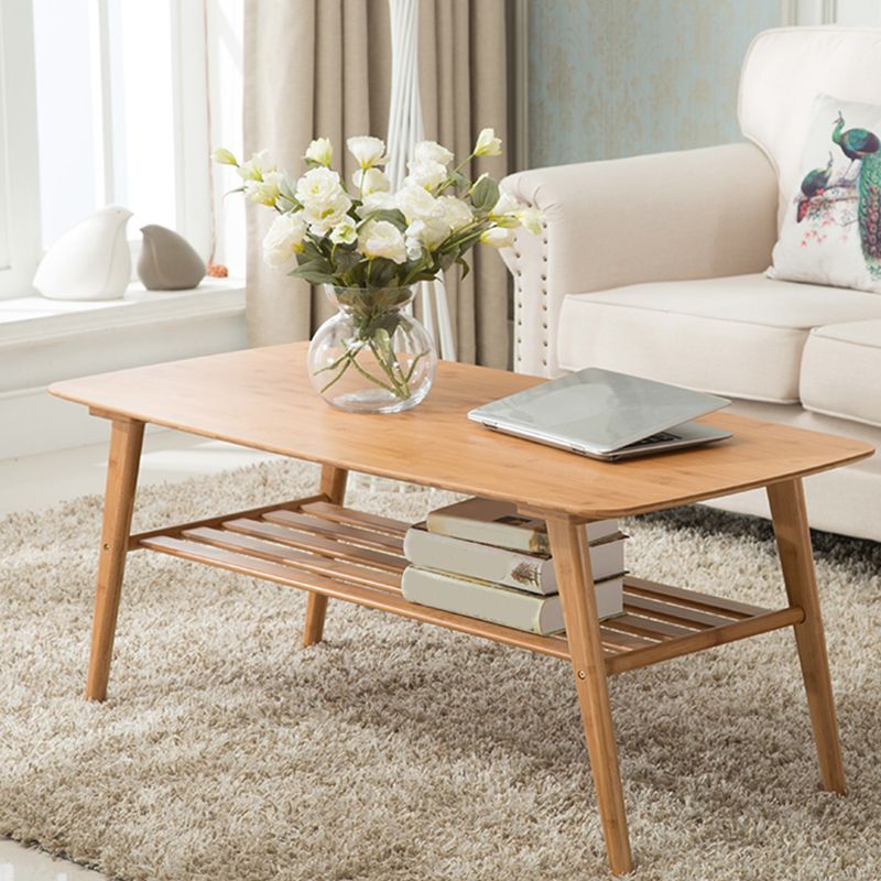 4 Legs Coffee Table Modern Wood Oval Cocktail Table with Shelf