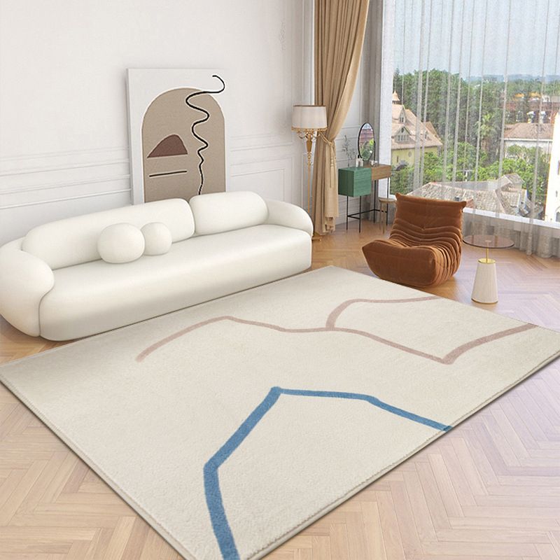 Beige Simple Rug Polyester Line Rug Washable Rug for Living Room