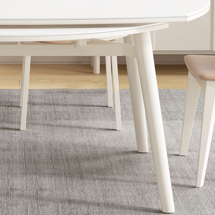 White Drop-Leaf Dining Table Round Sintered Stone Dinner Table for Dining Room