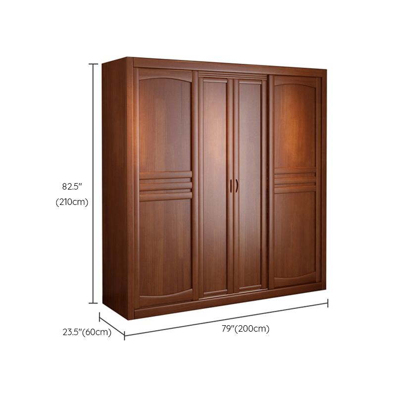 Rubber Wood Frame Wardrobe Freestanding Wardrobe Armoire with Shelves and Clothes Rail