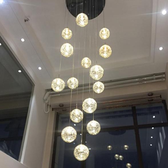 Ball Glass Suspension Lamp Modern Simplicity Multi Pendant Ceiling Light for Stairwell