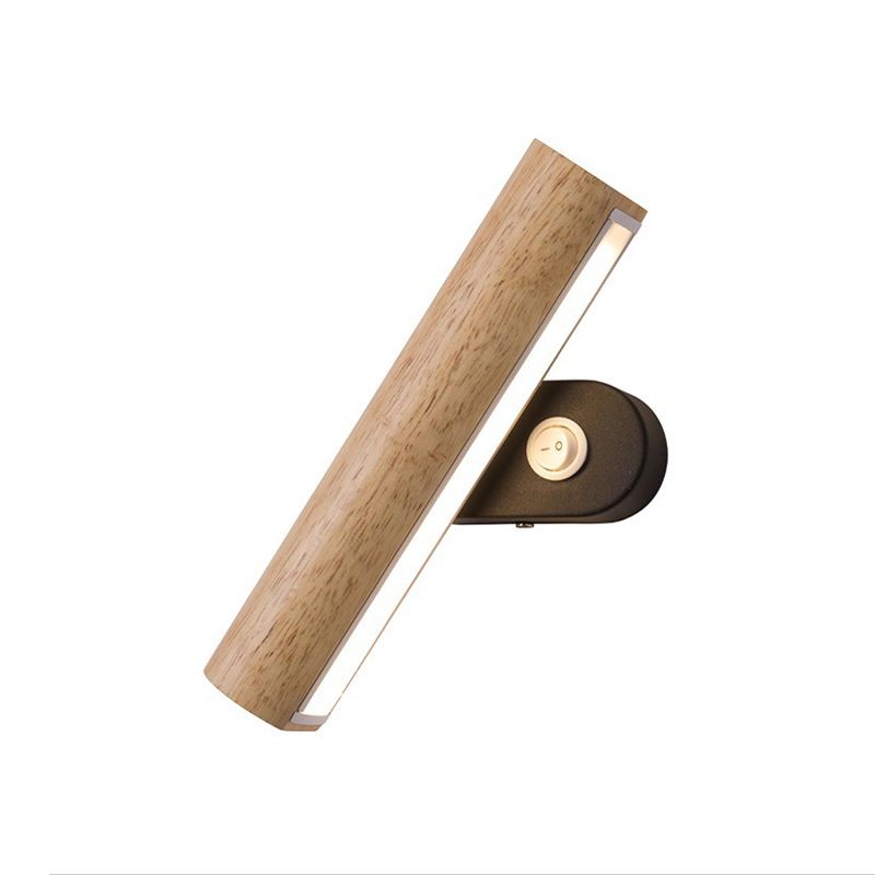 Japanese Style Wooden Wall Light Cylinder Shape Rotatable Wall Lamp for Living Room