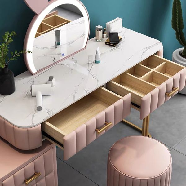 Modern Wood and Metal Vanity Makeup Dressing Table Stool Set with Drawers