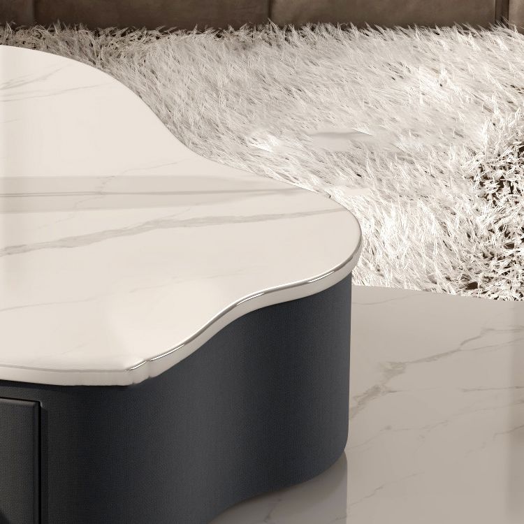 Modern Free Form Slate Cocktail Table Wood 4 Legs Coffee Table with Drawers