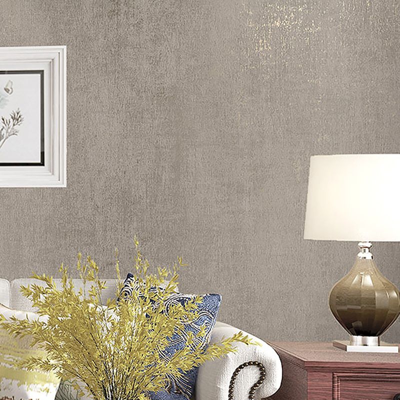 Gray-Khaki Solid Wallpaper Roll Moisture Resistant Wall Decoration for Living Room