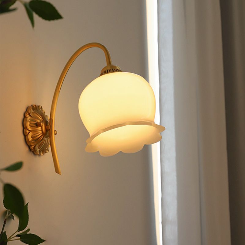Single Golden Wall Mounted Sconce Modernism Glass Shaded Wall Light for Foyer