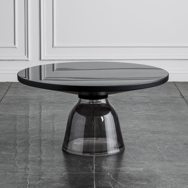 Pedestal Cone Coffee Table Modern Round Glass Top Cocktail Table