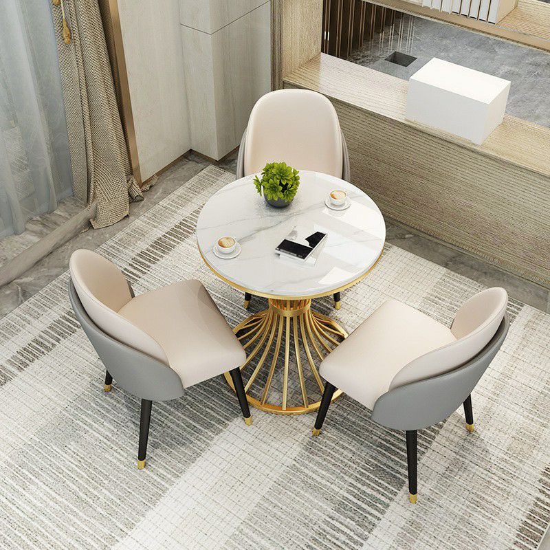 Metal Traditional Luxury Round Table for Dining Room Sintered Stone Table with Pedestal