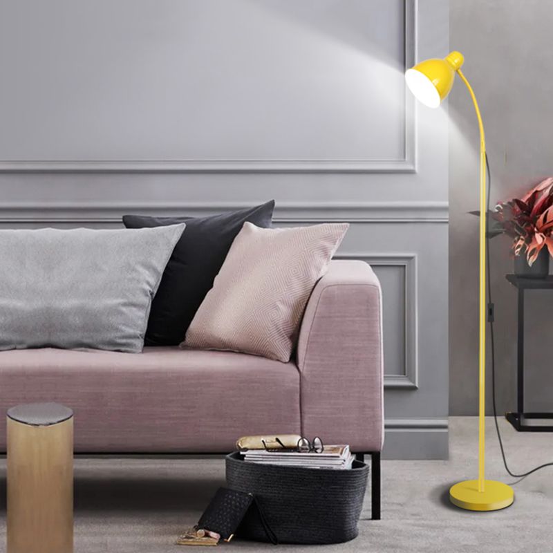 Yellow Bell Shade Floor Lighting Macaron 1 Head Metal Standing Floor Light for Living Room