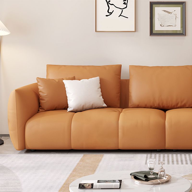 Scandinavian Genuine Leather Orange Pillows Square Arm Living Room Seating