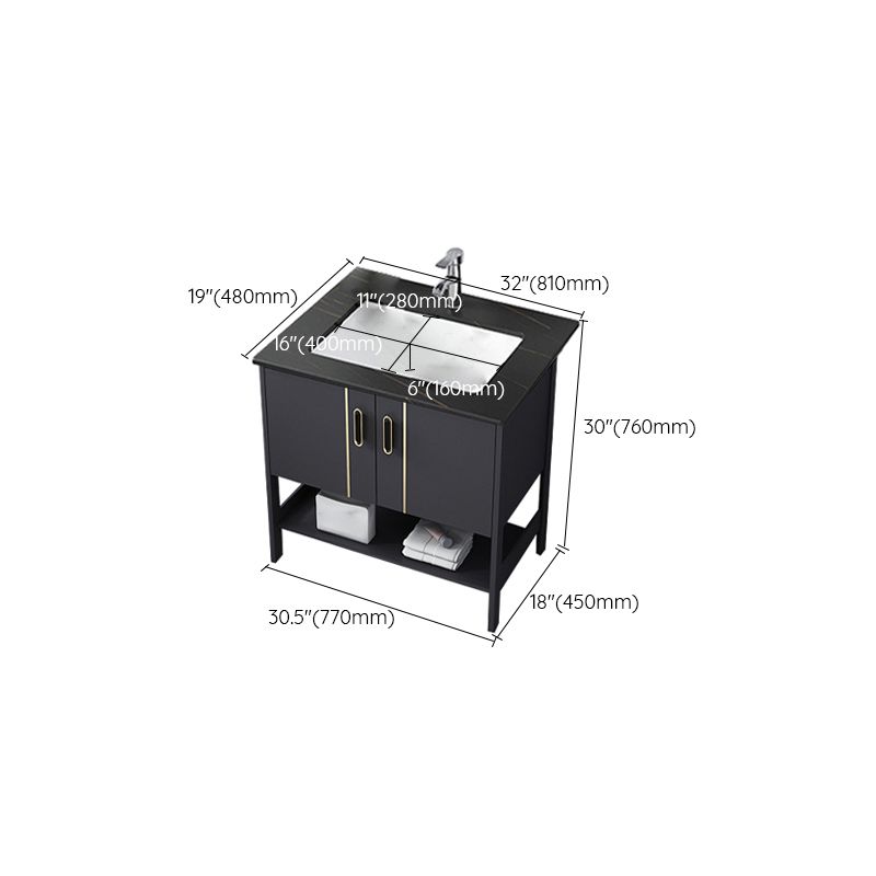 Single Sink Vanity Shelving Included Metal Frame 2 Doors Freestanding Modern Vanity