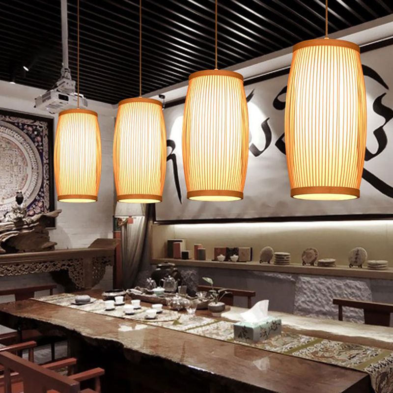 Handcrafted Pendant Light Contemporary Bamboo Single-Bulb Wood Suspension Light Fixture