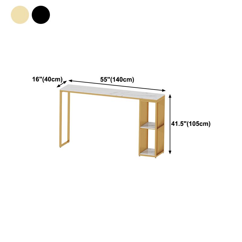 Glam Rectangle Faux Marble Bistro Table Iron Double Pedestal Bar Dining Table with 2-Shelf