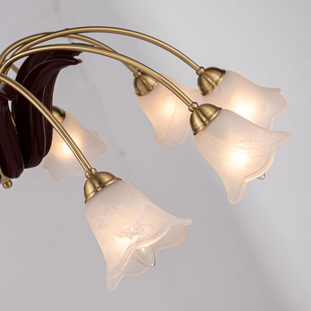 Frosted Glass Chandelier Antique Golden Scalloped Pendant Light Fixture for Living Room