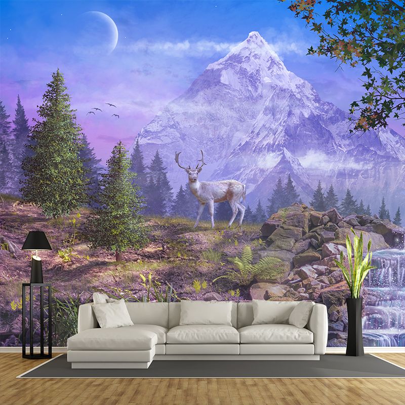 Environment Friendly Resistant Wallpaper Mountain Illustration Living Room Wall Mural