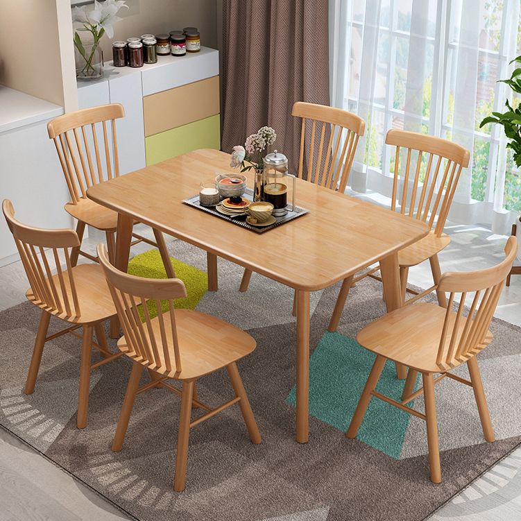 Rectangle Solid Wood Brown Tone Dining Table Simplicity 4 Legs Table for Dining Room