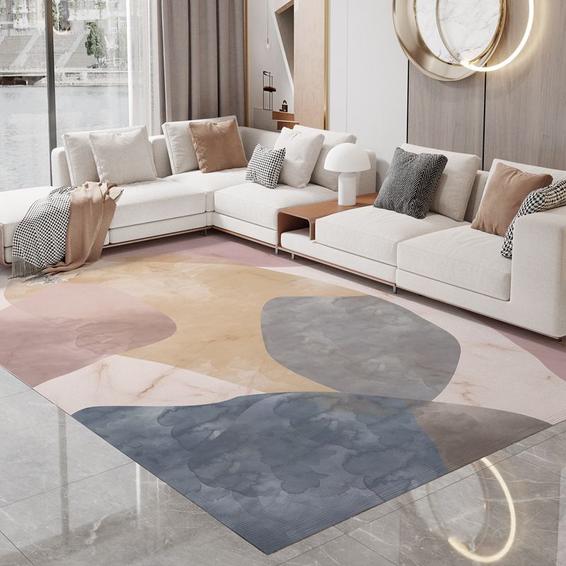 Modern Geometric Soft Rug Rectangle Dark Color Loom Rug for Bedroom
