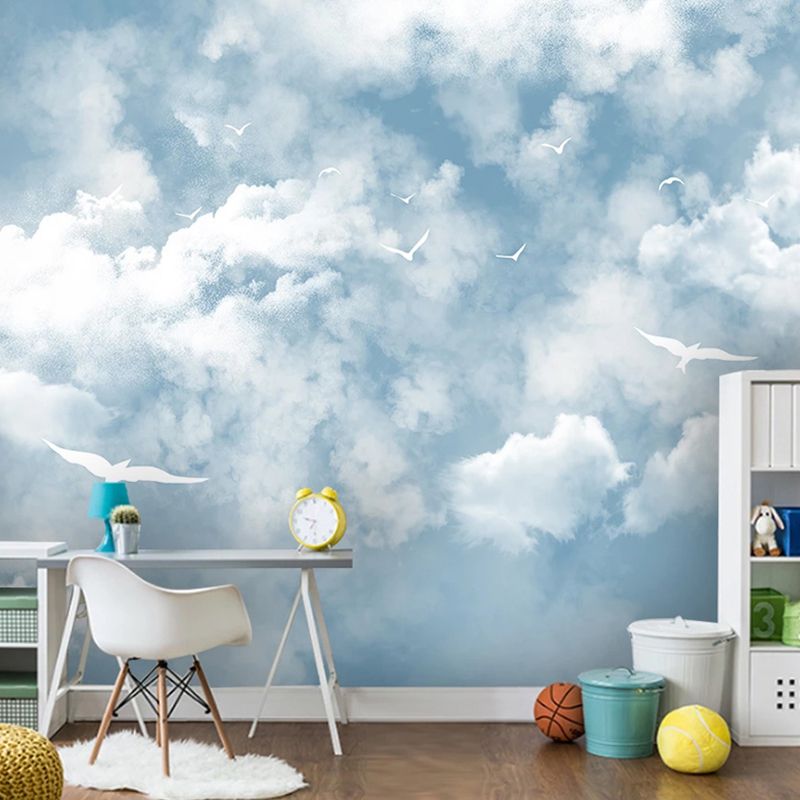 Simplicity Sky and Cloud Mural Wallpaper for Guest Room Decor, Pastel Blue, Made to Measure