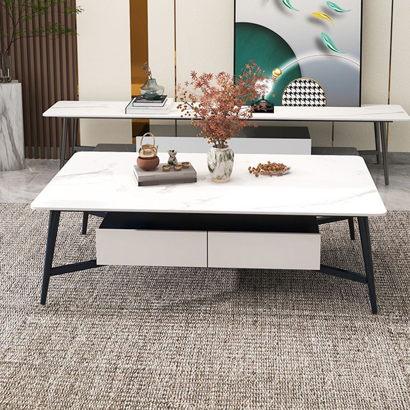 4 Legs Slate Cocktail Table Shelf Included Rectangular Coffee Table