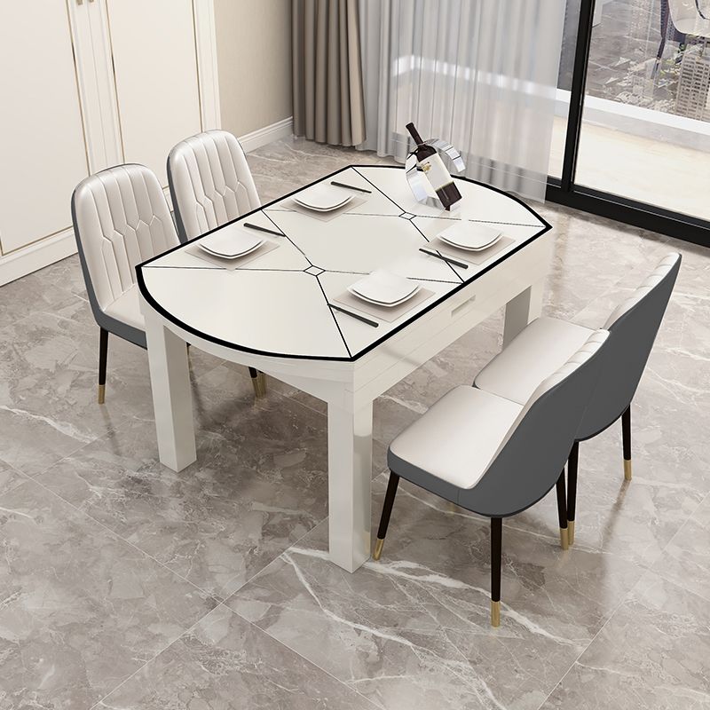 Modern Glass Desktop Stretchable Dining Table Oak Base for Dining Room