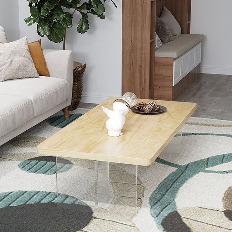 Modern Rectangle Coffee Table with Solid Wood Top and Acrylic Base