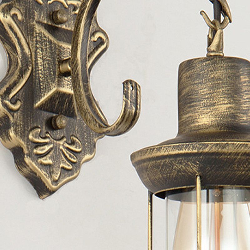 1 luminaire mural de kérosène de bulbe Éclairage en verre transparent en bronze en bronze avec motif sculpté