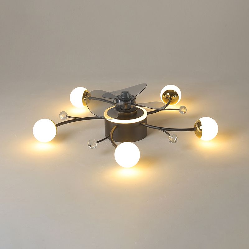 Nordic Style Iron Ceiling Fan Lamp Ball Shape LED Ceiling Fan Light for Bedroom