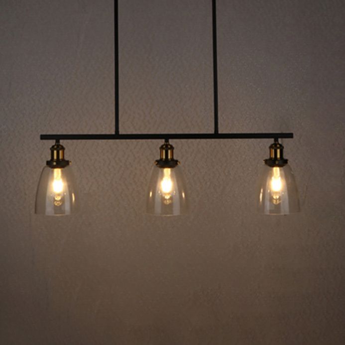 Cone Shade Dining Room Island Pendant Light Industrial Clear Glass 2/3 Lights Black Hanging Lamp Kit