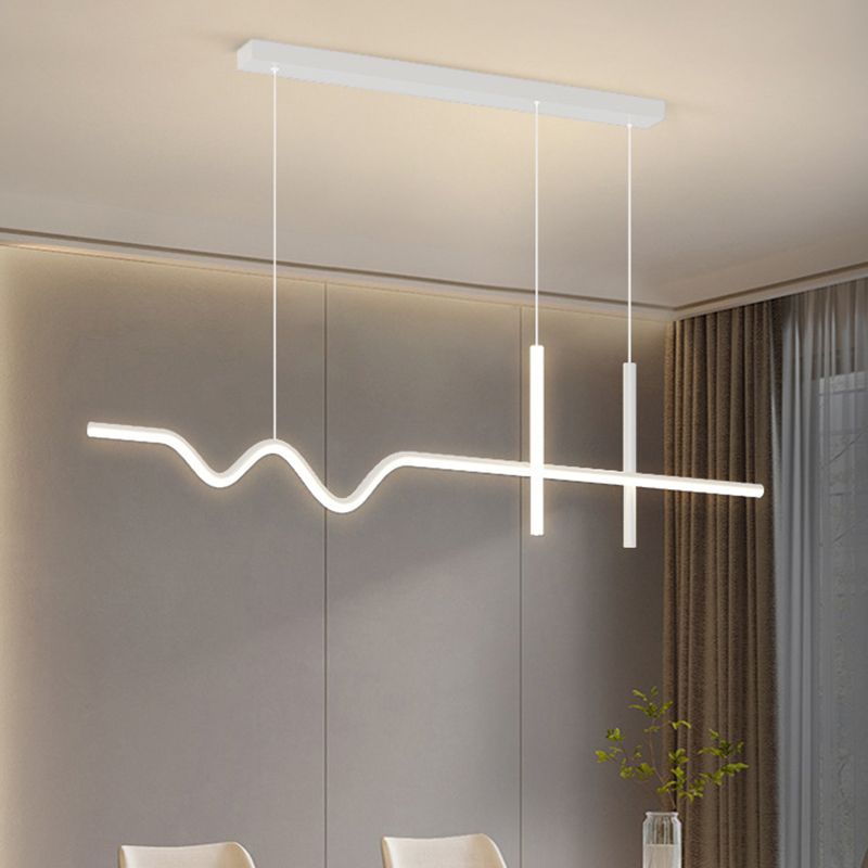 Metal Linear Shape Island Chandelier Modern Style 3 Lights Island Ceiling Light