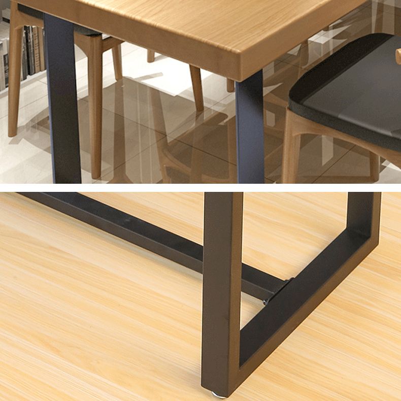 Industrial Rectangle Wood Table Standard Height Dining Table with Double Pedestal Base