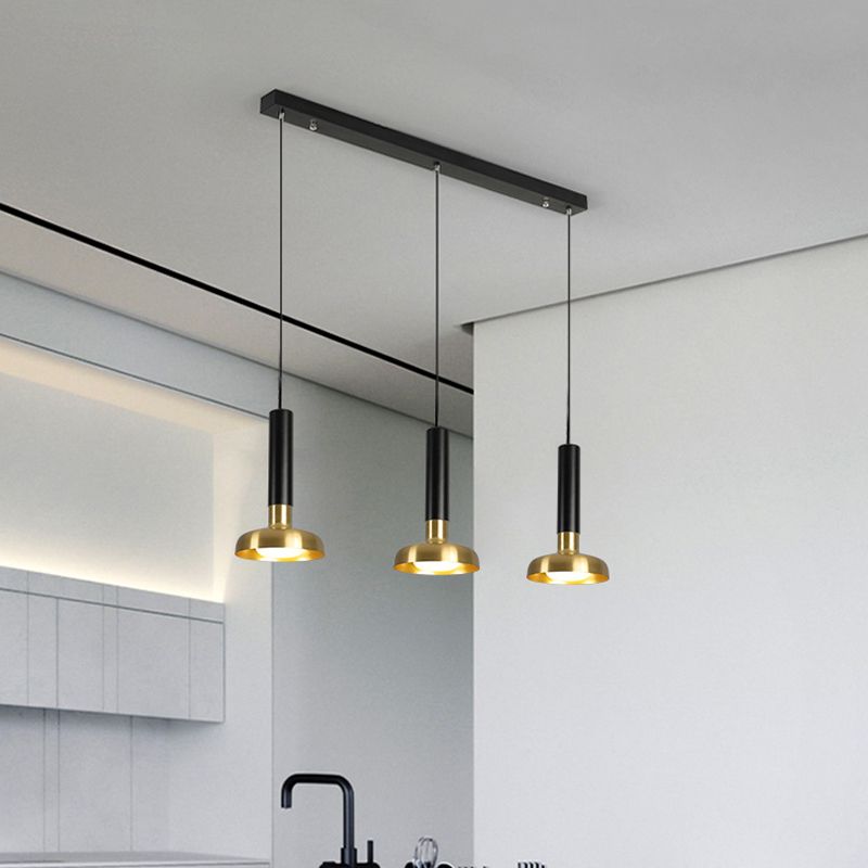 Mid Century Torch Multi-Pendant Metal 3-Light Kitchen Bar Suspension Light in White/Black-Gold