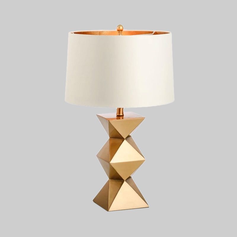 Lámpara de mesa de tela de tambor, luz de libro de lectura blanca contemporánea de 1 cabezal para dormitorio