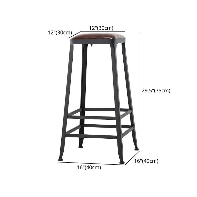 Industrial Armless Counter Stool Iron Cafe Bar Stool with Leather Cushion and Pedal