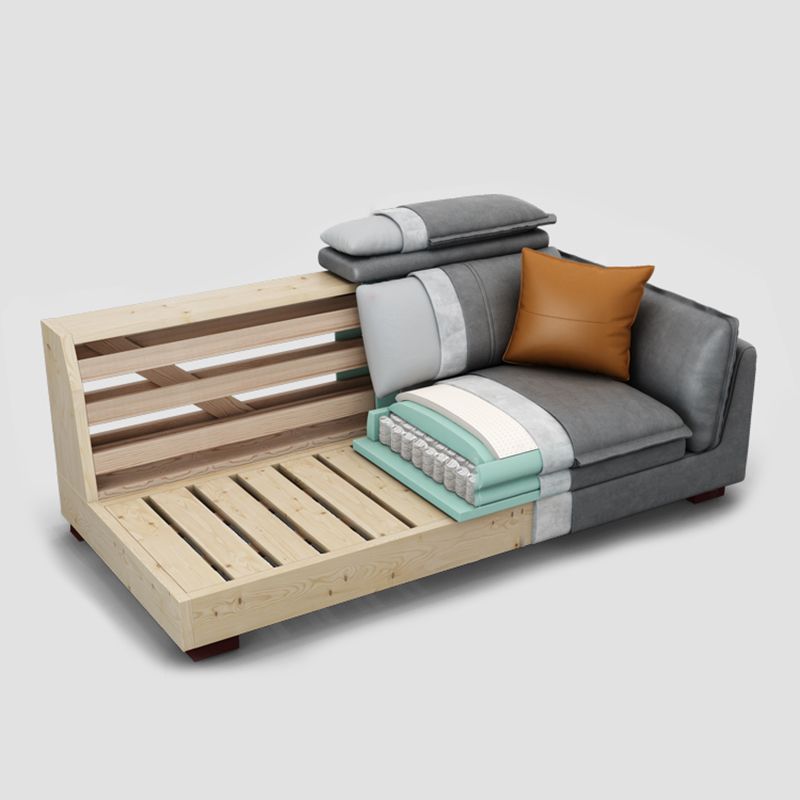 Contemporary Wood and Faux Leather Sofa & Chaise Square Arm Sofa