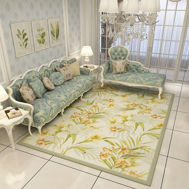 Modern Flowers Printed Carpet Polyester Indoor Carpet Stain Resistant Rug for Home Decoration