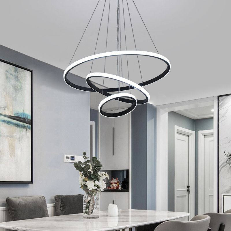 Luces colgantes de metal de estilo colgante de múltiples capas de 3 luces en negro