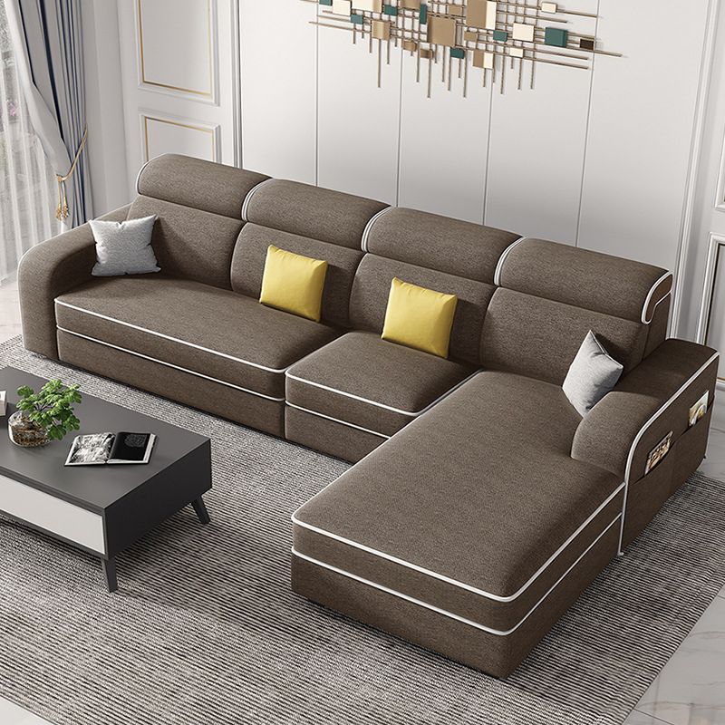 Scandinavian L-Shape Sectional with Square Arm and Storage for Four People