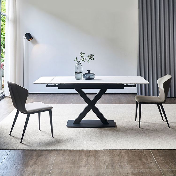 Contemporary Rectangle Dining Room Table Sintered Stone Table with Black Pedestal Base