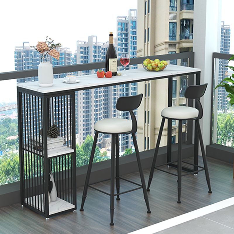 Living Room Modern Patio Bar Table Marble Rectangle 2-shelf Sled Bistro Bar Desk