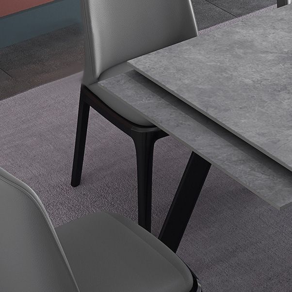 Mesa de comedor industrial rectangular extensible mesa de piedra sinterizada con 4 piernas negras