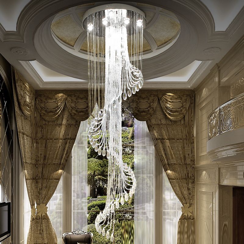 Crystal Spiral Cluster Pendant Lamp Modernist 13 Lights Living Room LED Hanging Light Kit in Silver