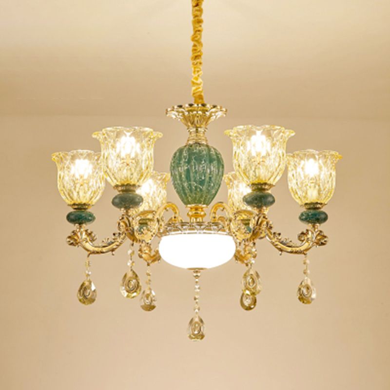 Crystal Clear Chandelier Floral Luxury Traditional Hanging Light for Living Room
