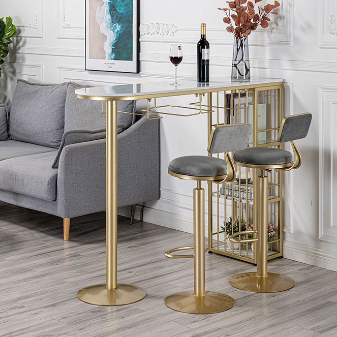 Glam Faux Marble Indoor Bar Dining Table Iron Double Pedestal Bistro Table with Shelve